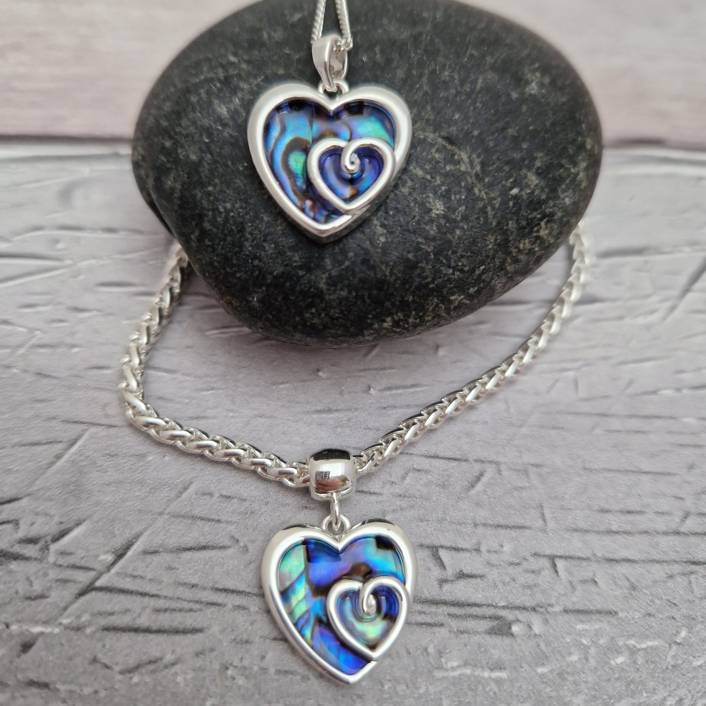 Two Hearts Paua Shell Pendant Necklace