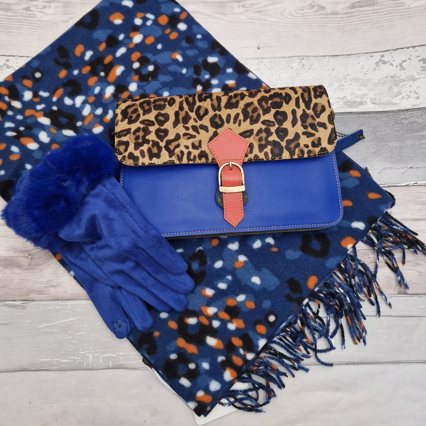 Electric Blue Leather Leopard Print Bag - Tamara