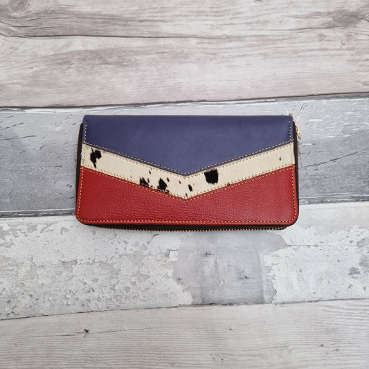 Mulit coloured purse made entirely from leather off cuts in a rainbow of colours.