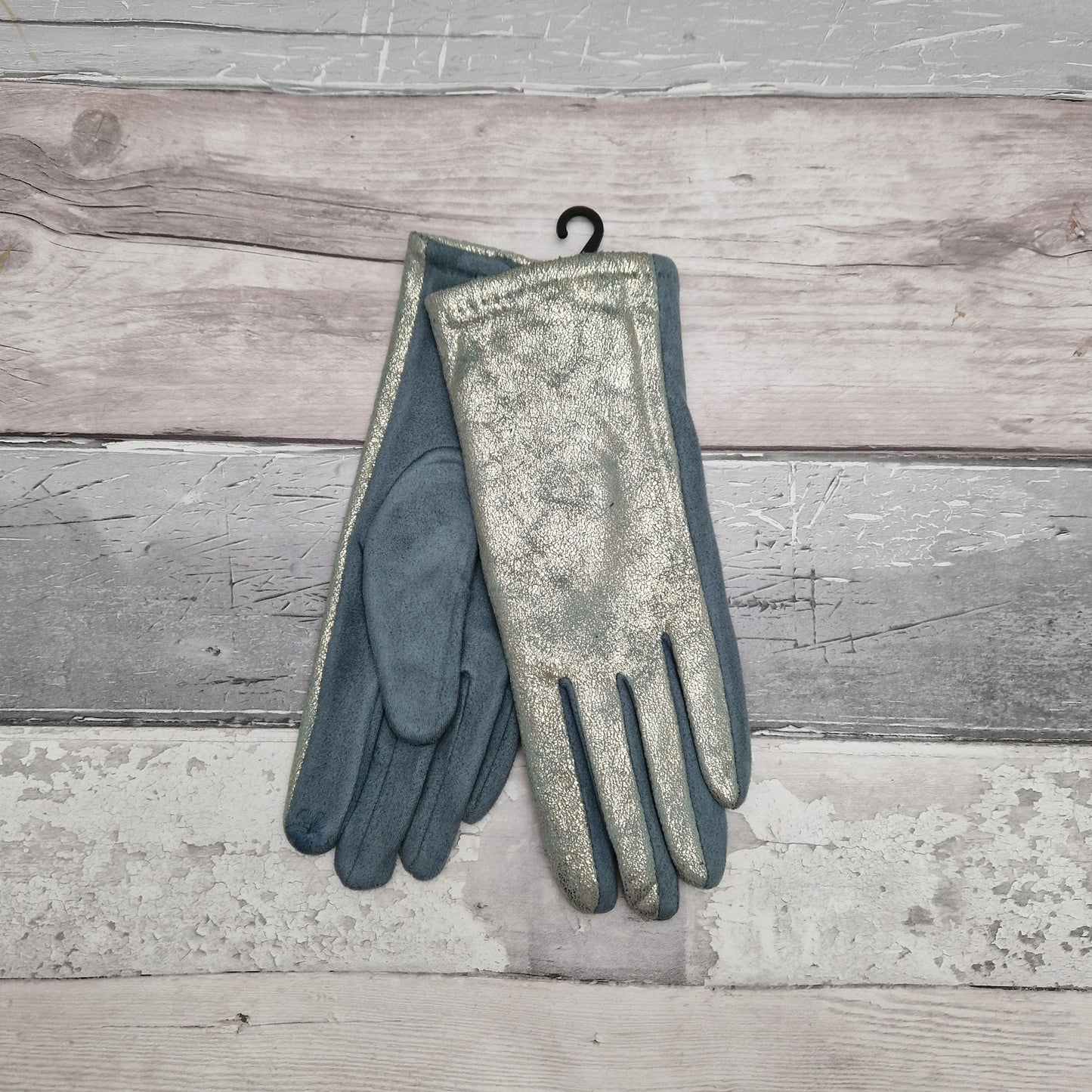 Green gloves with metallic finish