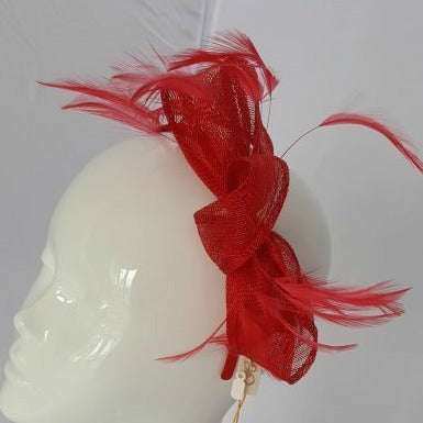 Sinamay Flower and Feather Fascinator in Red - End of Line
