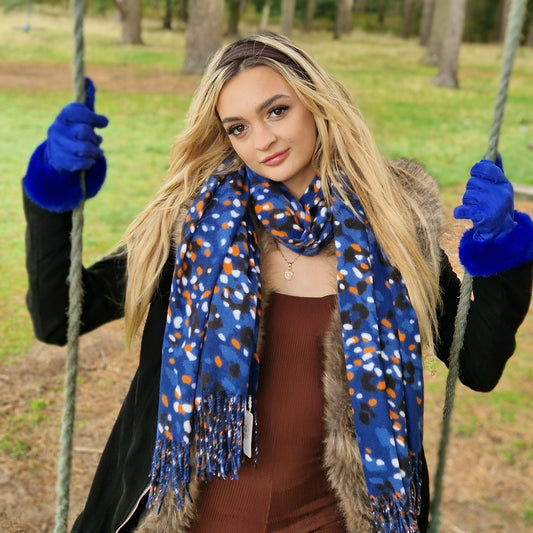 Electric Blue Leopard Print and Spot Scarf
