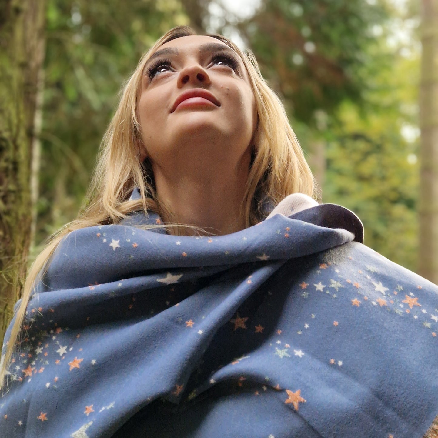 Denim Blue Coloured Scarf decorated with Celestial Stars