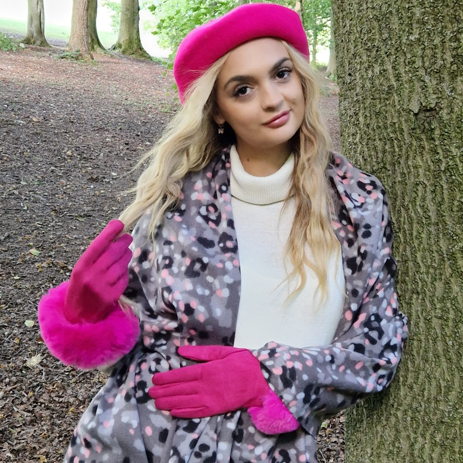 Boulogne Hot Pink Beret Wheebo Wool Beret Hat,Solid Color French