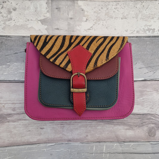 Farida - Leather Animal Print Crossbody Satchel Bag