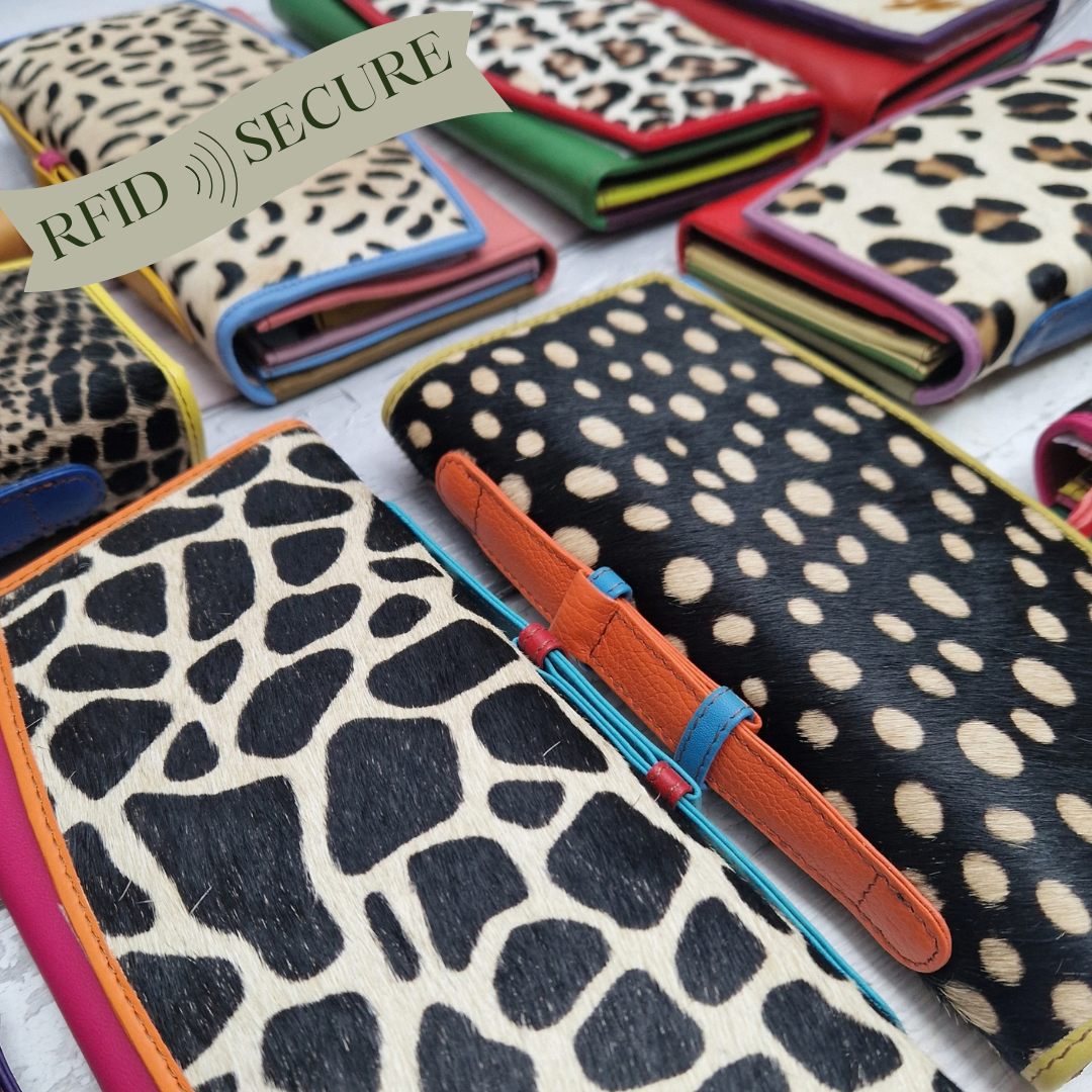 Sassy Spirit Animal Print Kanti purses with RFID security.