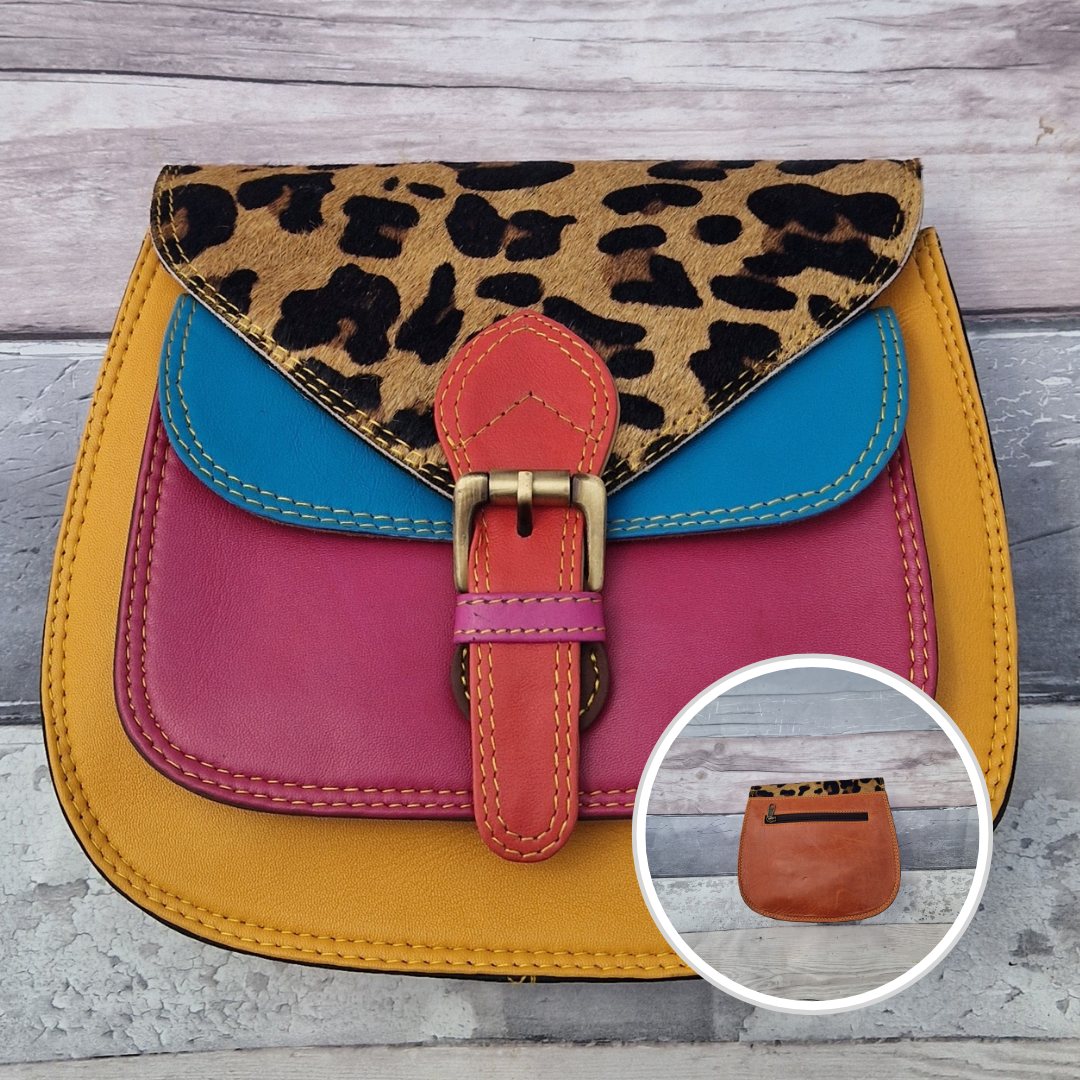 Lalita - Leather Animal Print Crossbody Saddle Bag