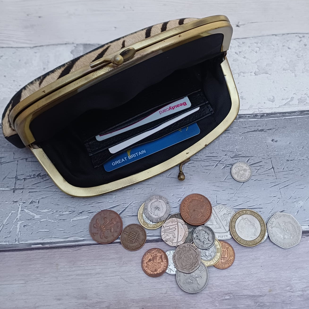 Inside view of Nisha Clutch bag showing card holder.