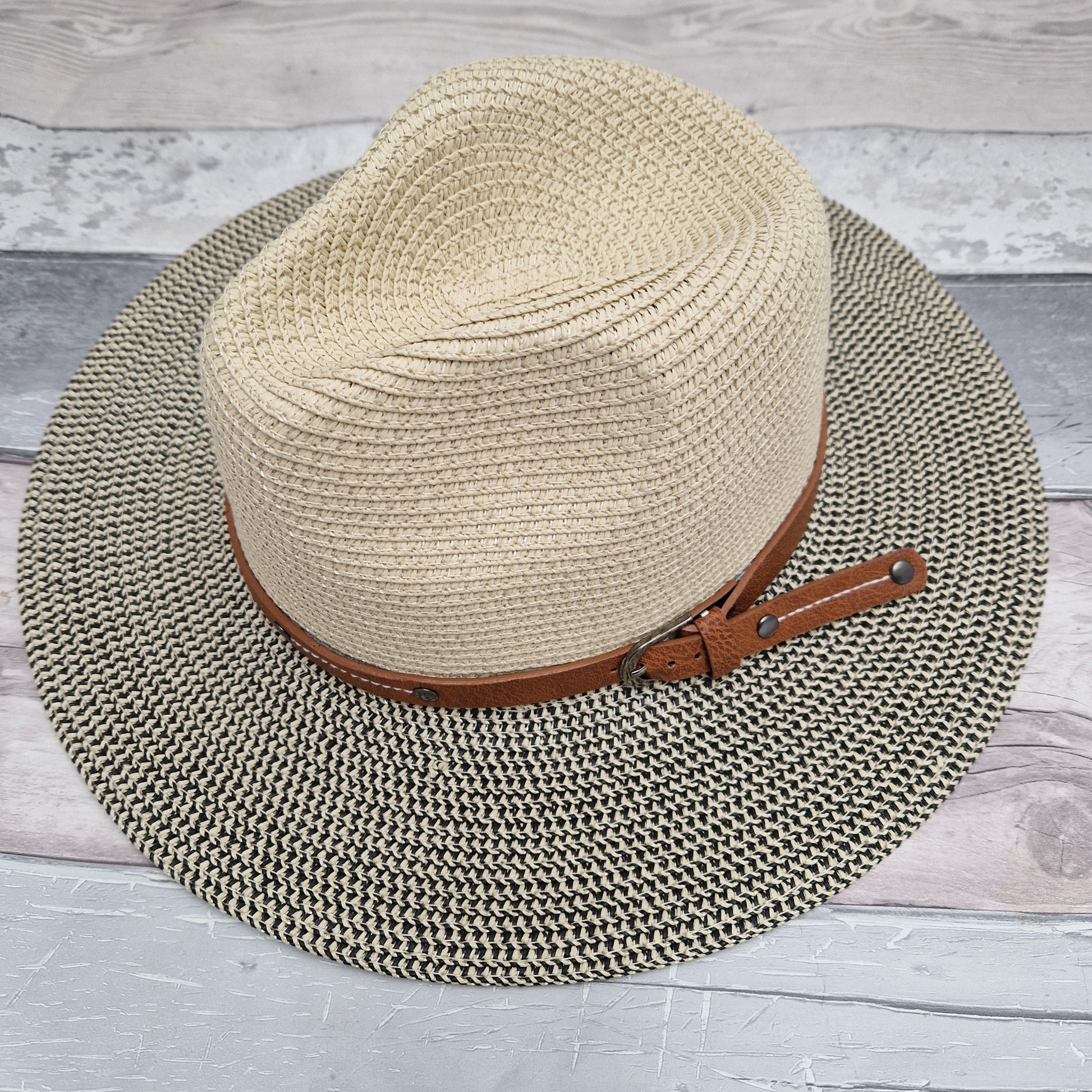 Classic Unisex Panama Hat with a belted banded and a black and white brim