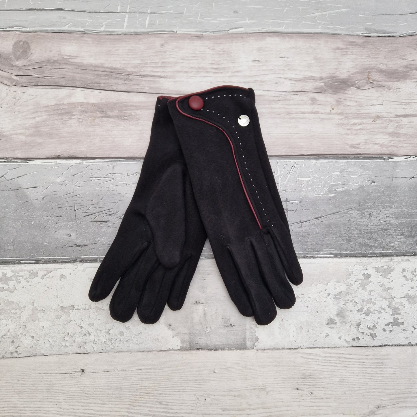 Black Boxed Gloves with Button Cuff