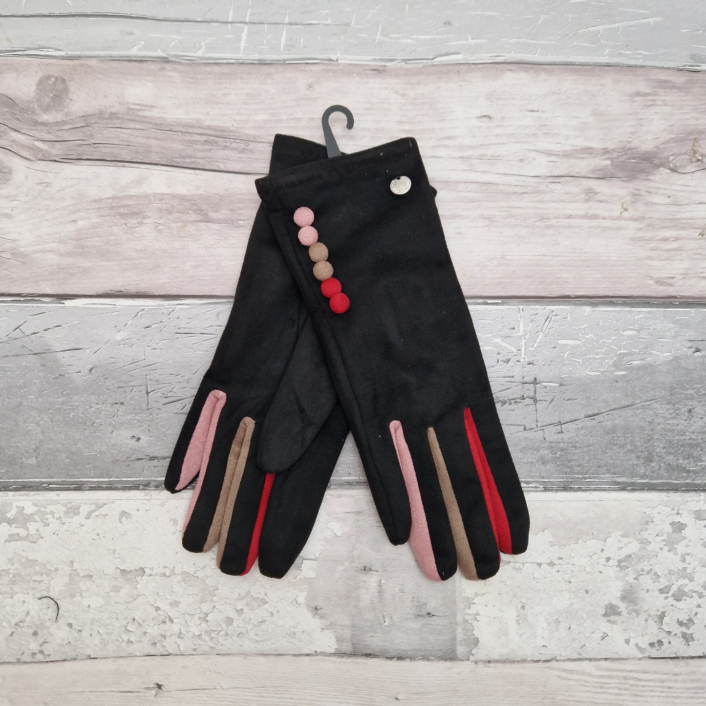 Black Gloves with Pink, Red and Beige accents Gift Boxed Gloves