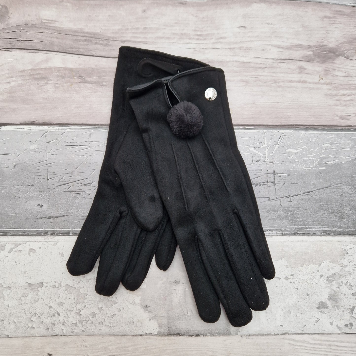 Black Gift Boxed Gloves with a Pom Pom Cuff