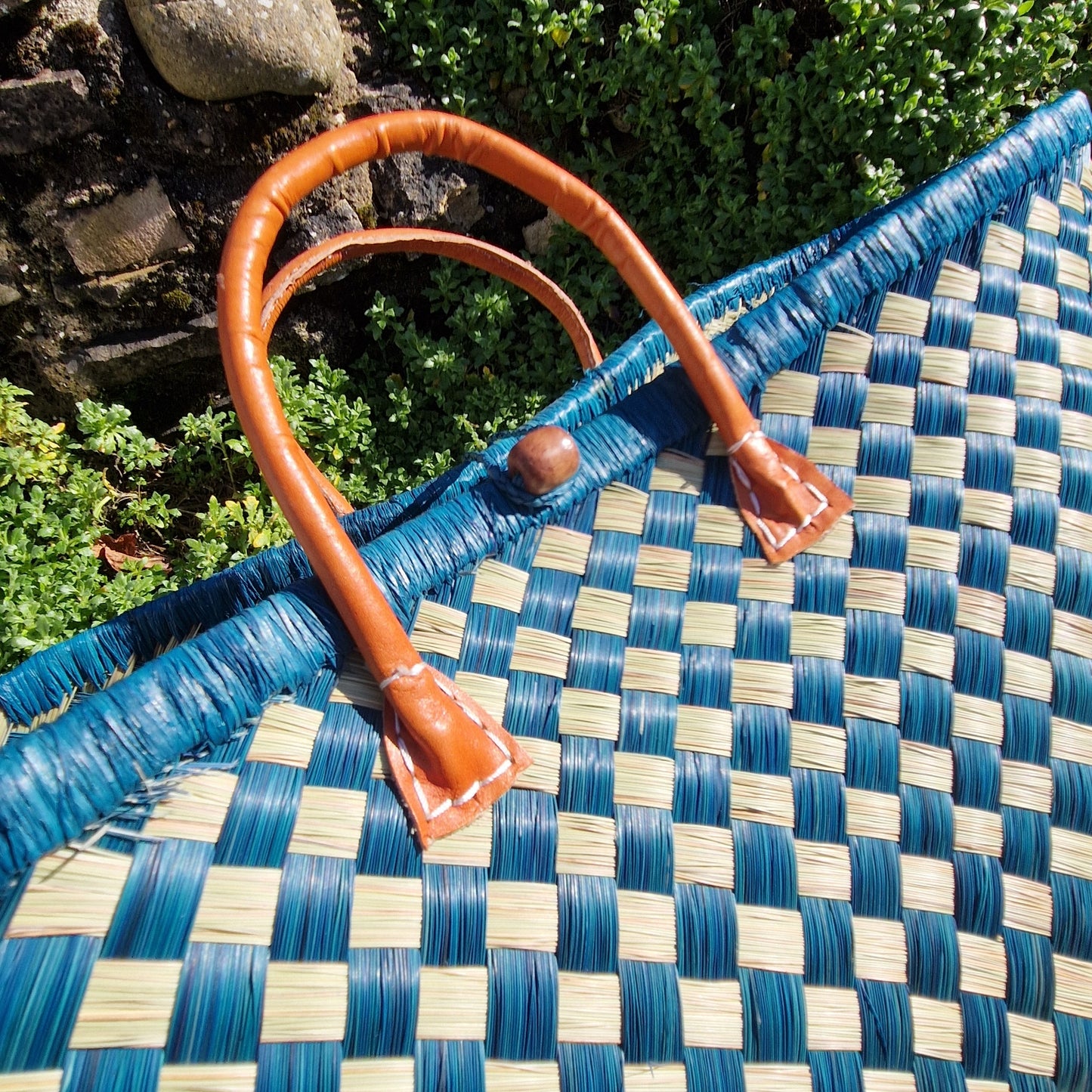 Woven baskets with checkered pattern.