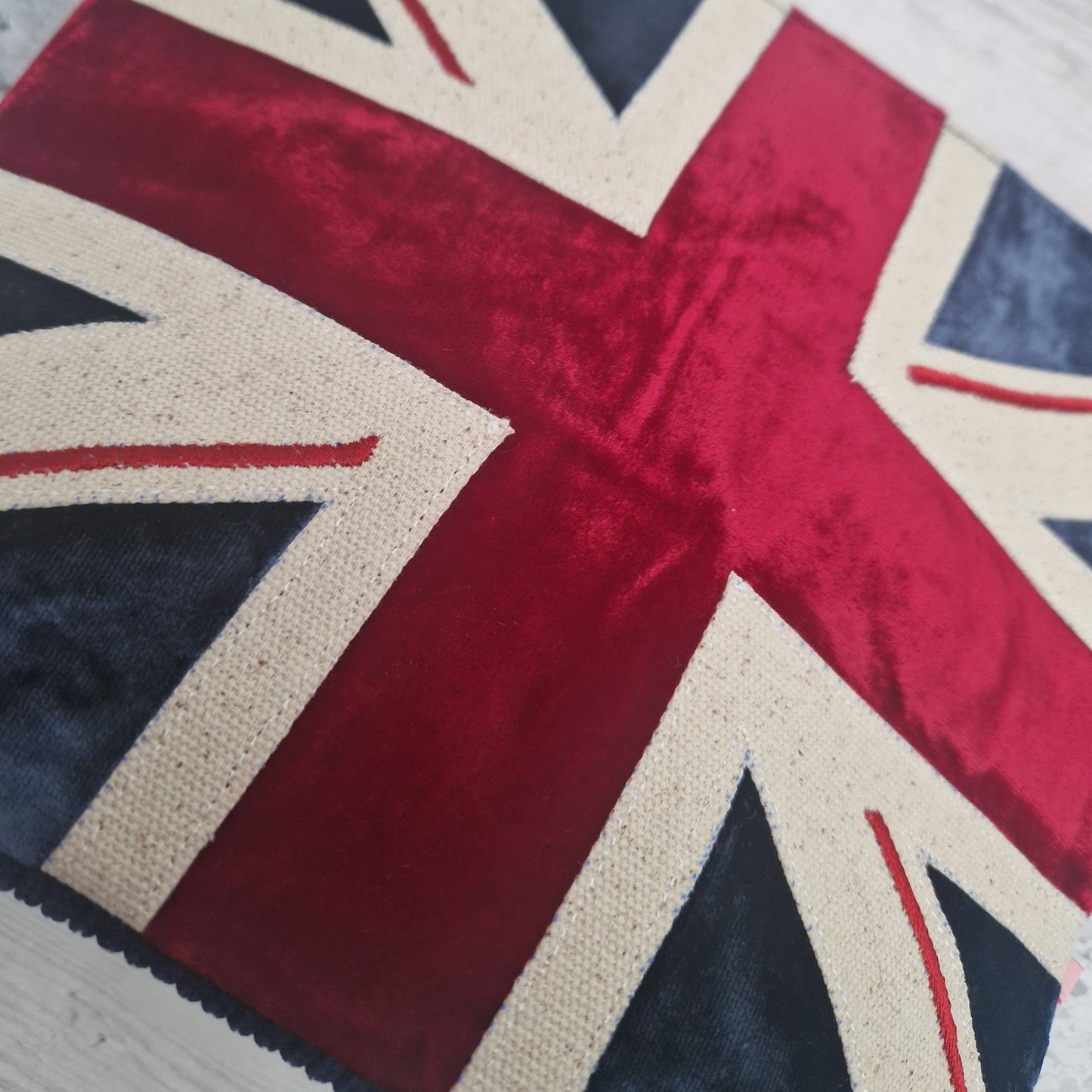 Close-up of a Union Jack design on a fabric surface