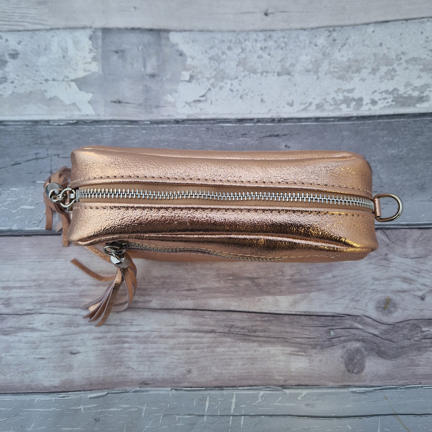 Rose Gold Leather Cross Body Bag