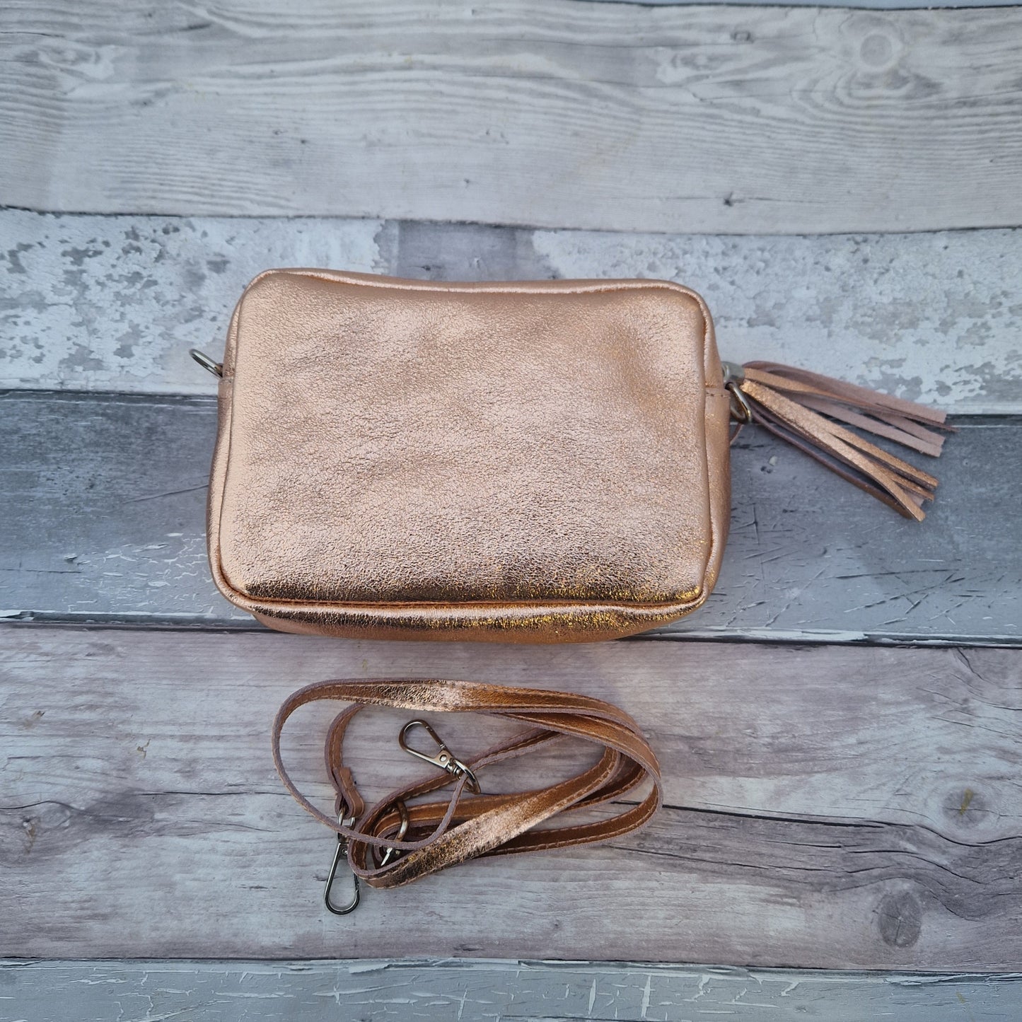 Rose Gold Leather Cross Body Bag