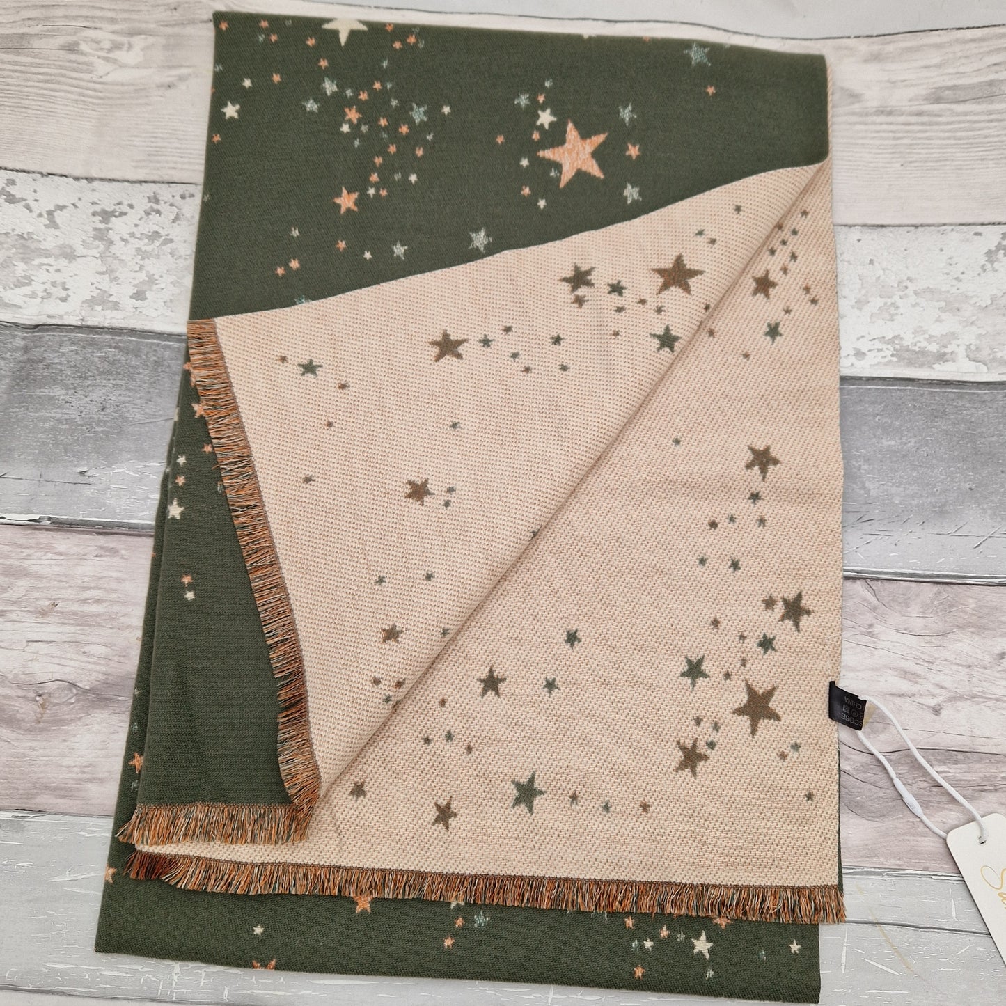 Khaki Coloured Scarf decorated with Celestial Stars