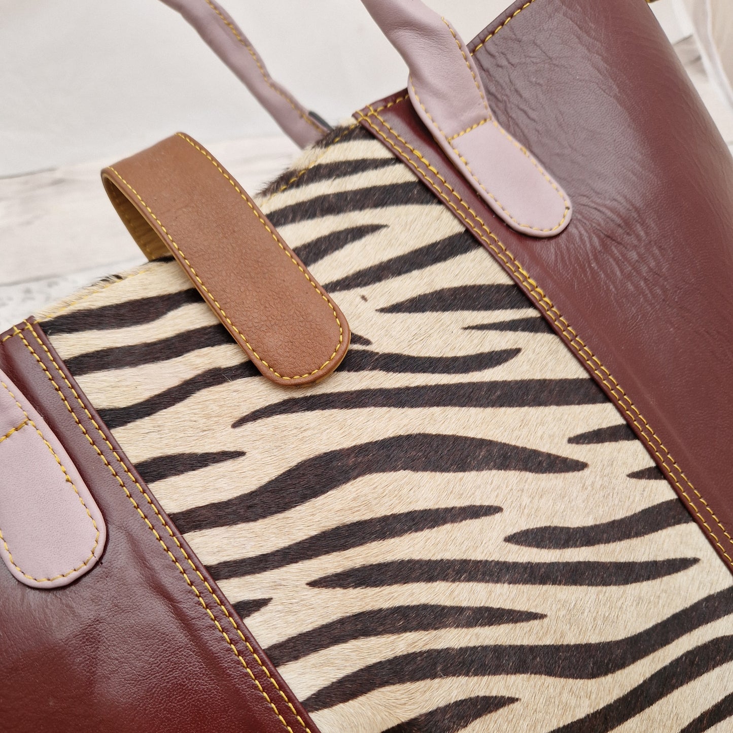 Burgundy Leather Zebra Print Bag - Pippa