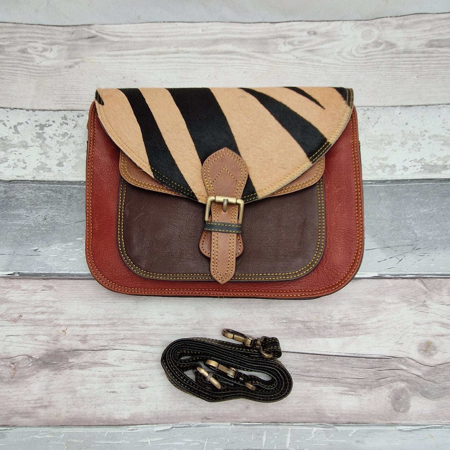 Dark Red Leather Leopard Print Bag - Zeena