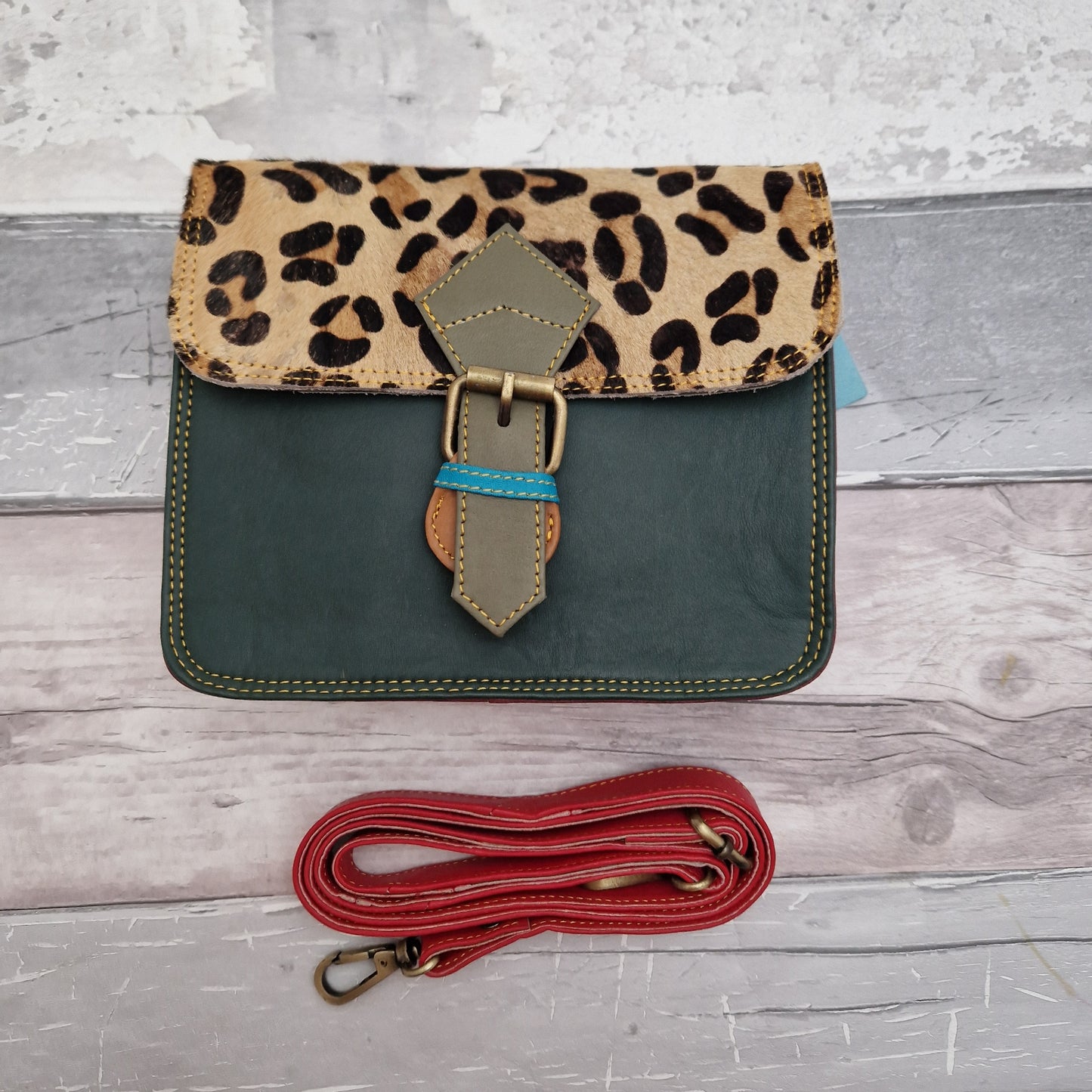 Green Leather Leopard Print Bag - Andreea