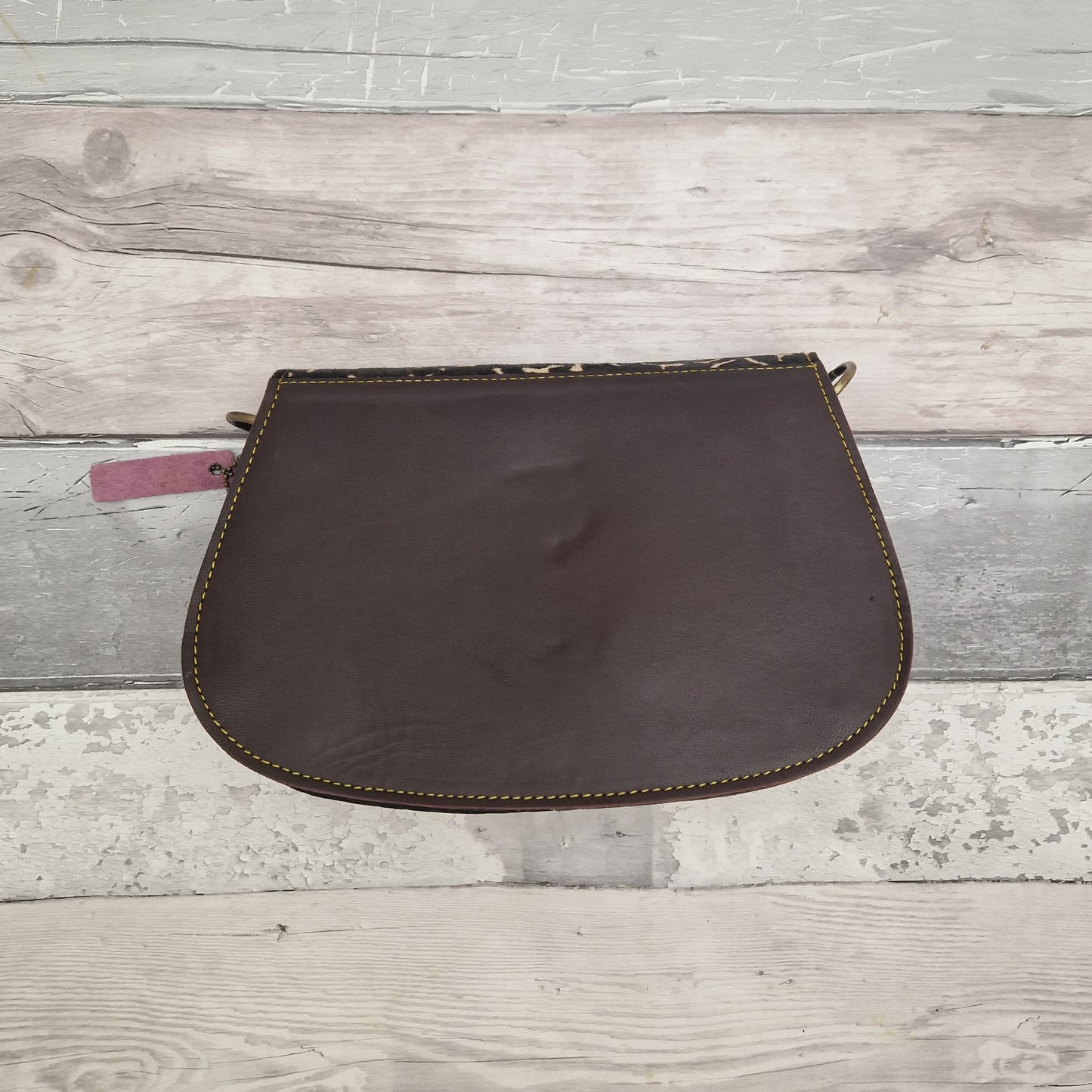 Tan Leather Lace Print Bag - Cheryl