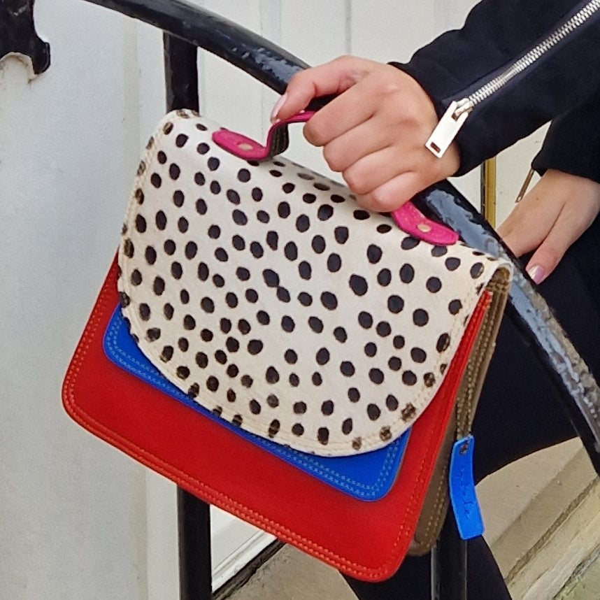 Red Leather Spot Print Bag - Margo