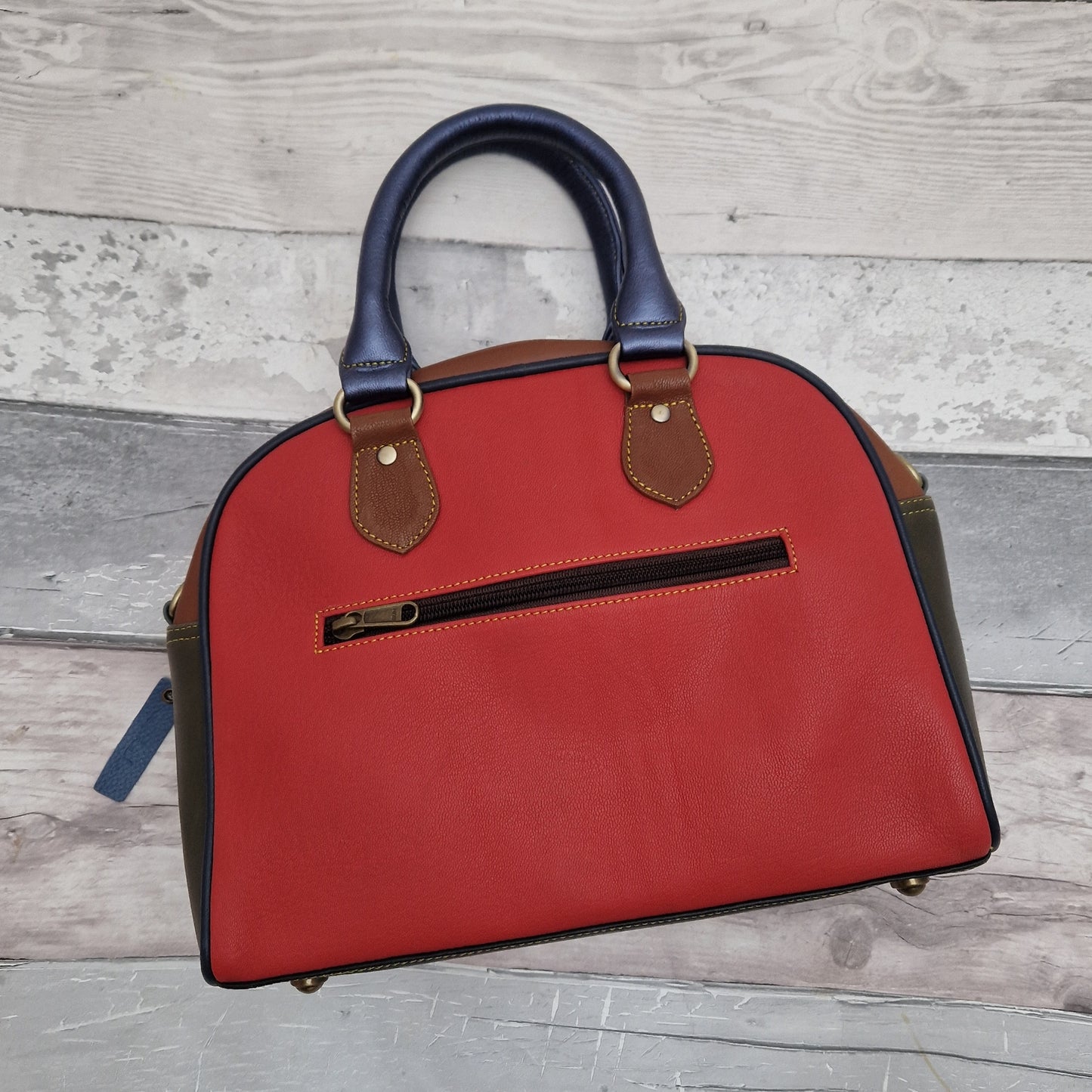 Red Leather Stripe Print Bag - Prudence