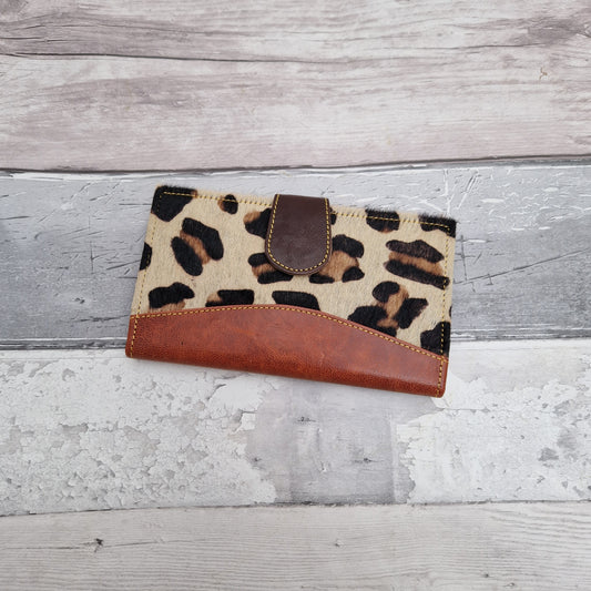 Chestnut Brown Leather Leopard Print Purse