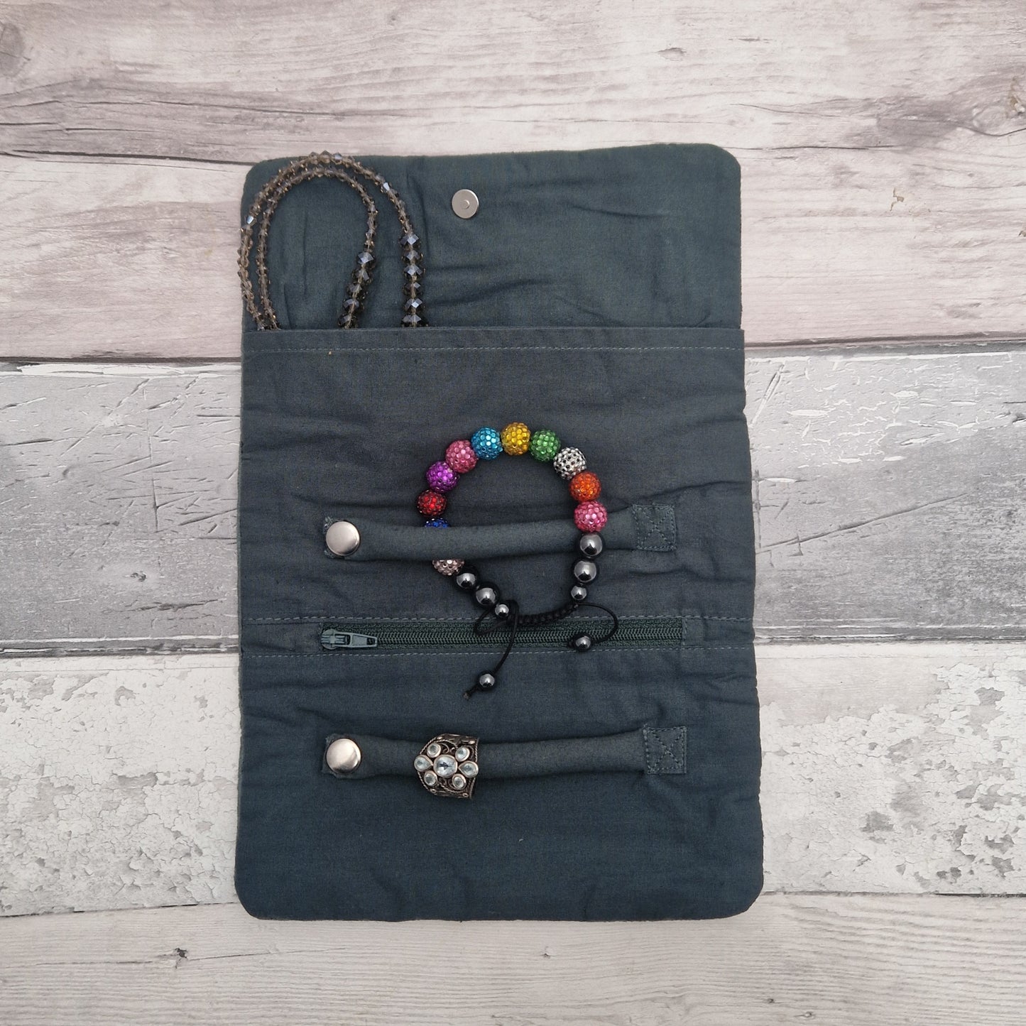 Inside view of a jewellery pouch.