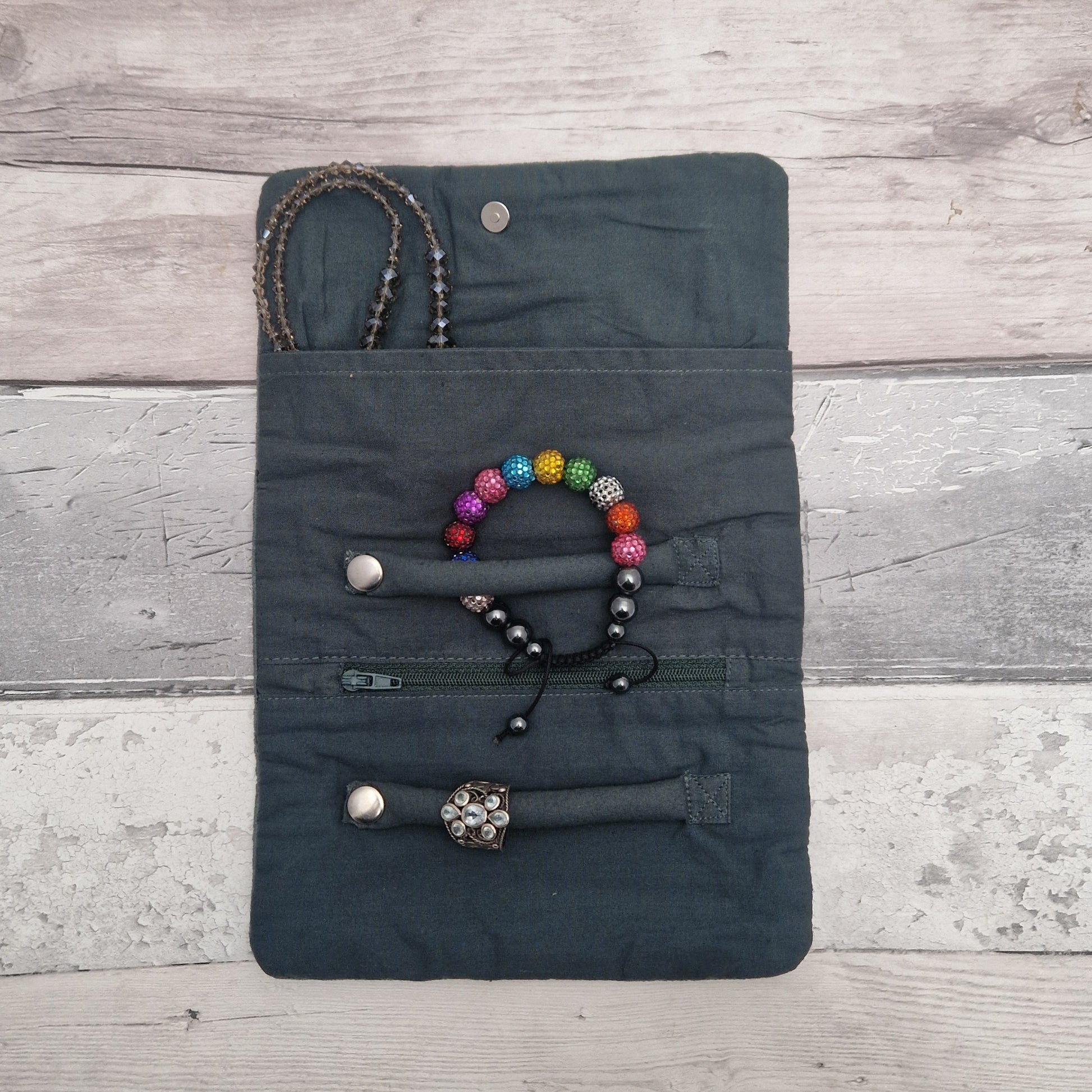 Inside view of a jewellery pouch.