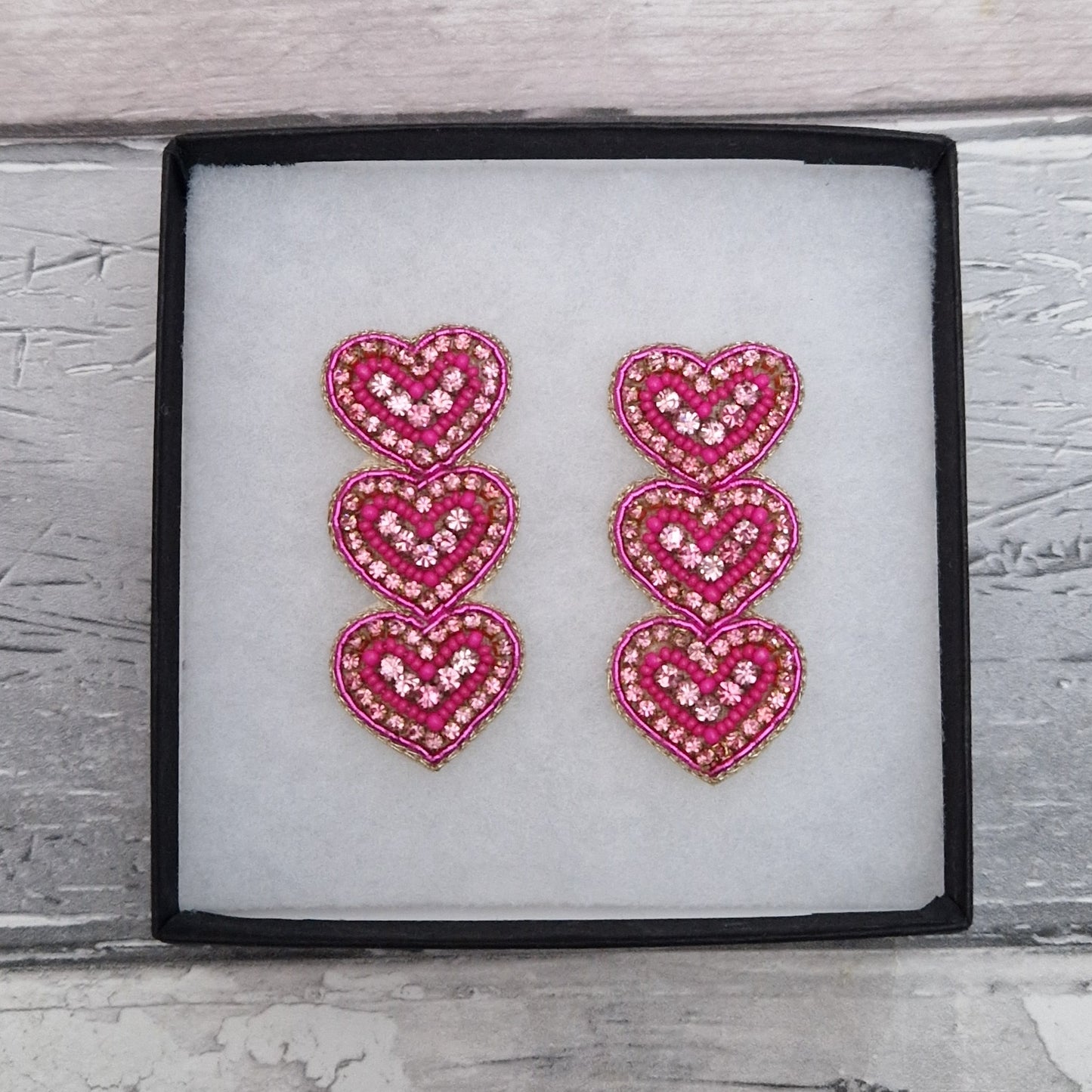 Beaded Heart Drop Statement Earrings