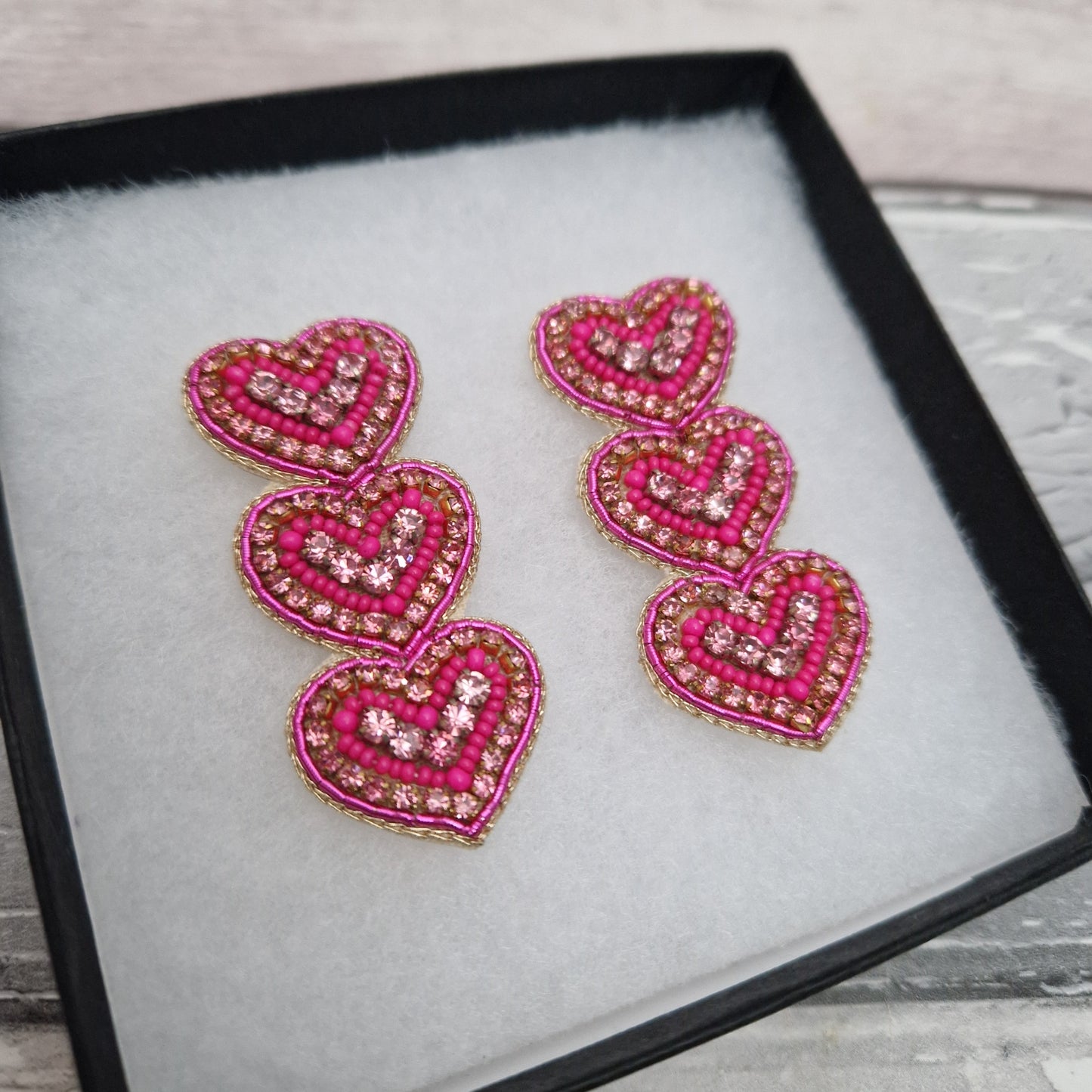 Beaded Heart Drop Statement Earrings