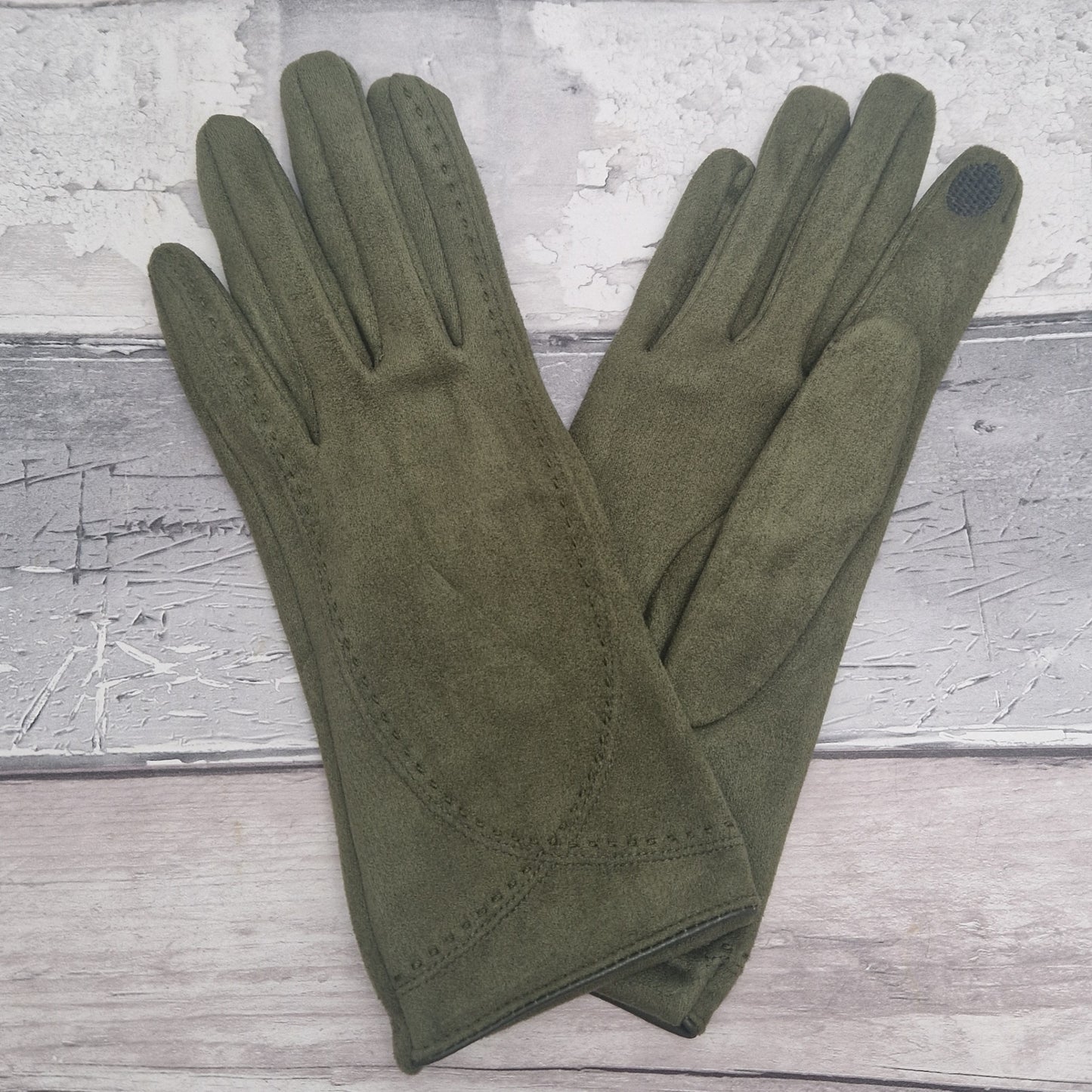 Olive Green suede feel gloves.