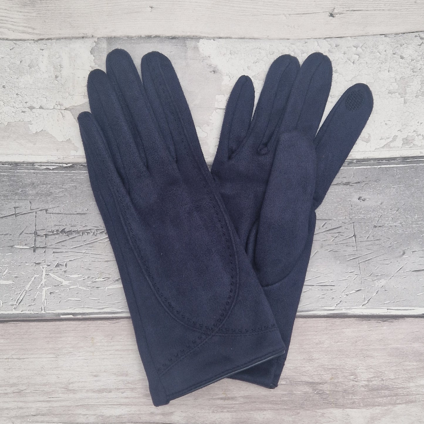 Navy Blue suede feel gloves.