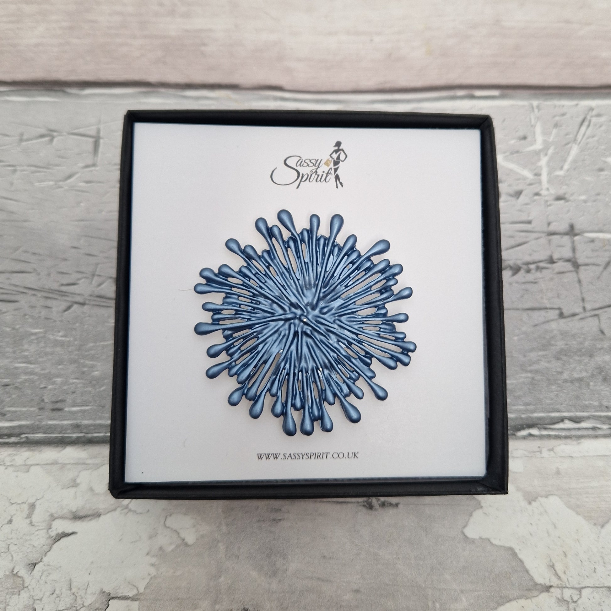Magnetic Brooch shaped like a blue frework explosion.