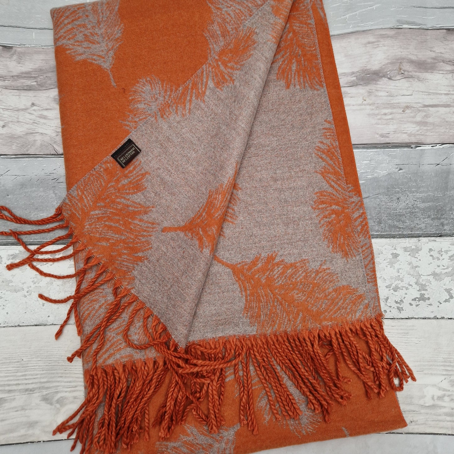 Feathers Cashmere Mix Scarf in Orange