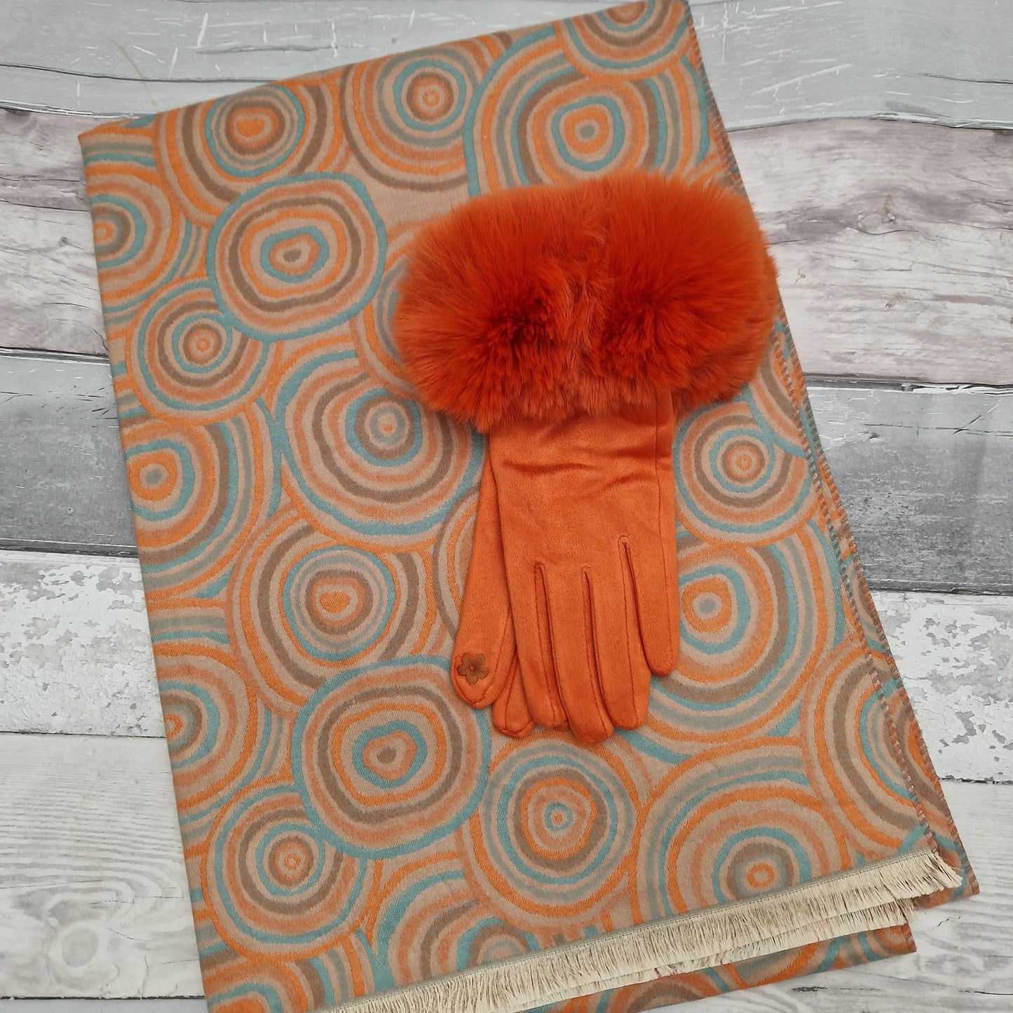 Shades of Orange Circle Print Wool Mix Scarf