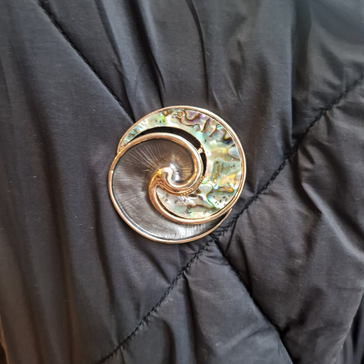 Close-up of a decorative button on a dark fabric background