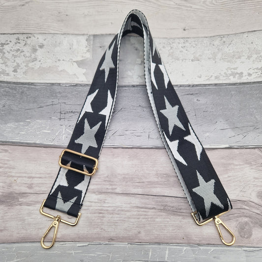 Black, White and Silver Stars - Bag Strap