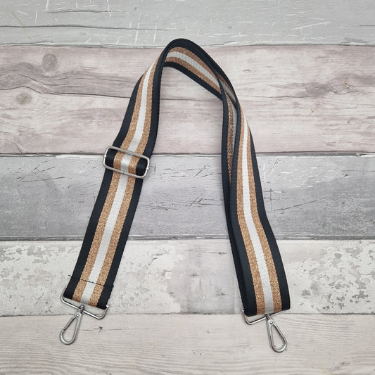 Black, Bronze and White Stripe - Bag Strap