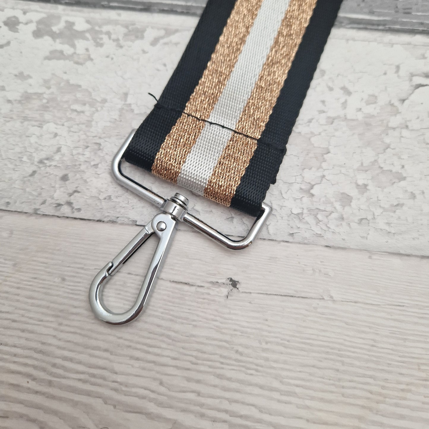 Black, Bronze and White Stripe - Bag Strap