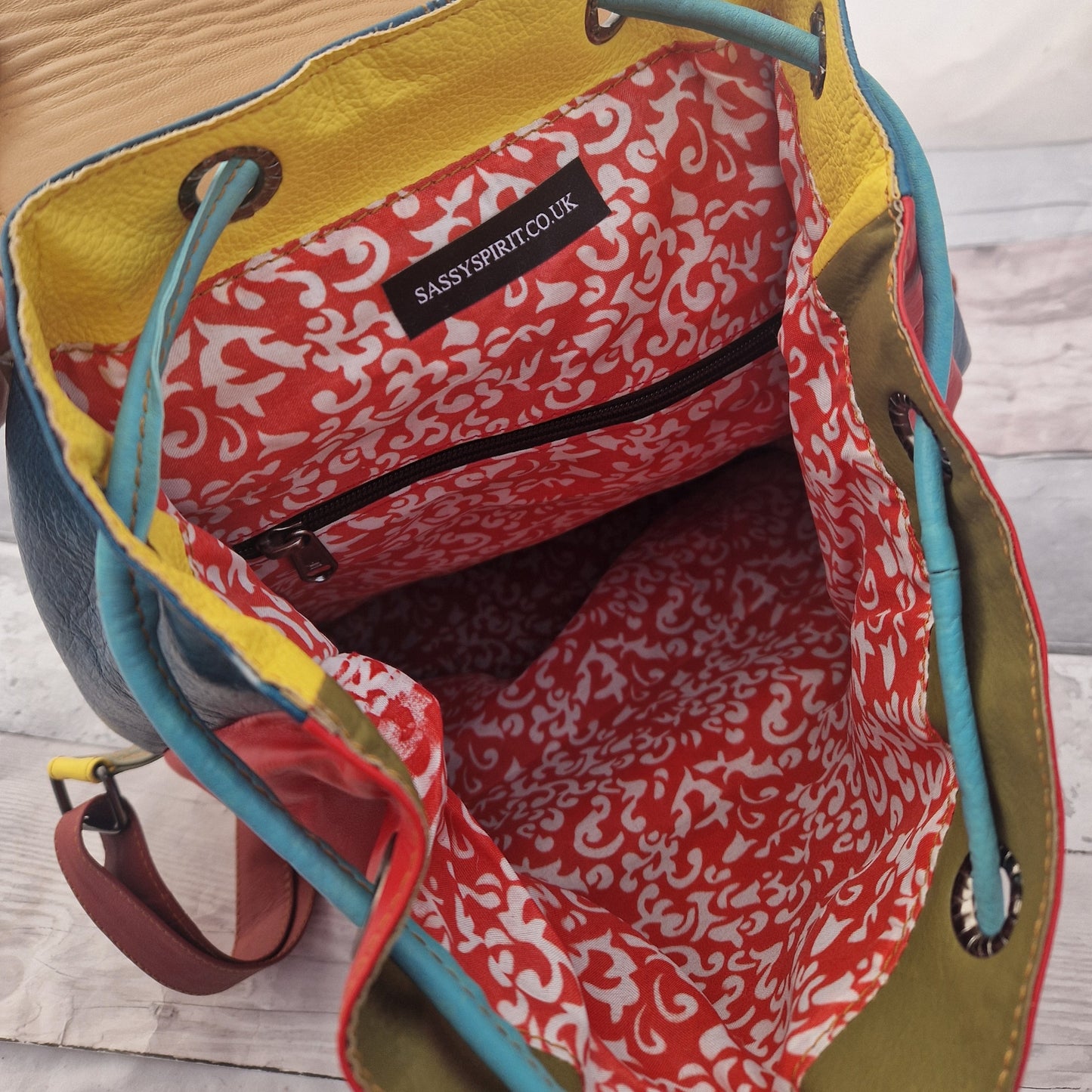 Inside view of Suri Back Pack by Sassy Spirit