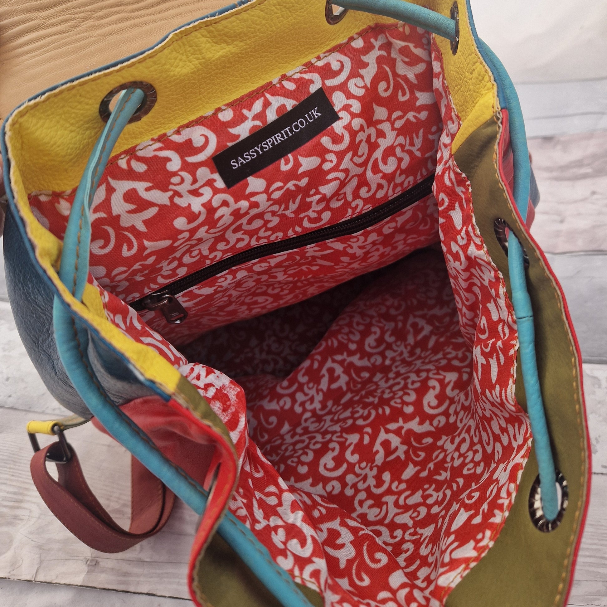 Inside view of Suri Back Pack by Sassy Spirit