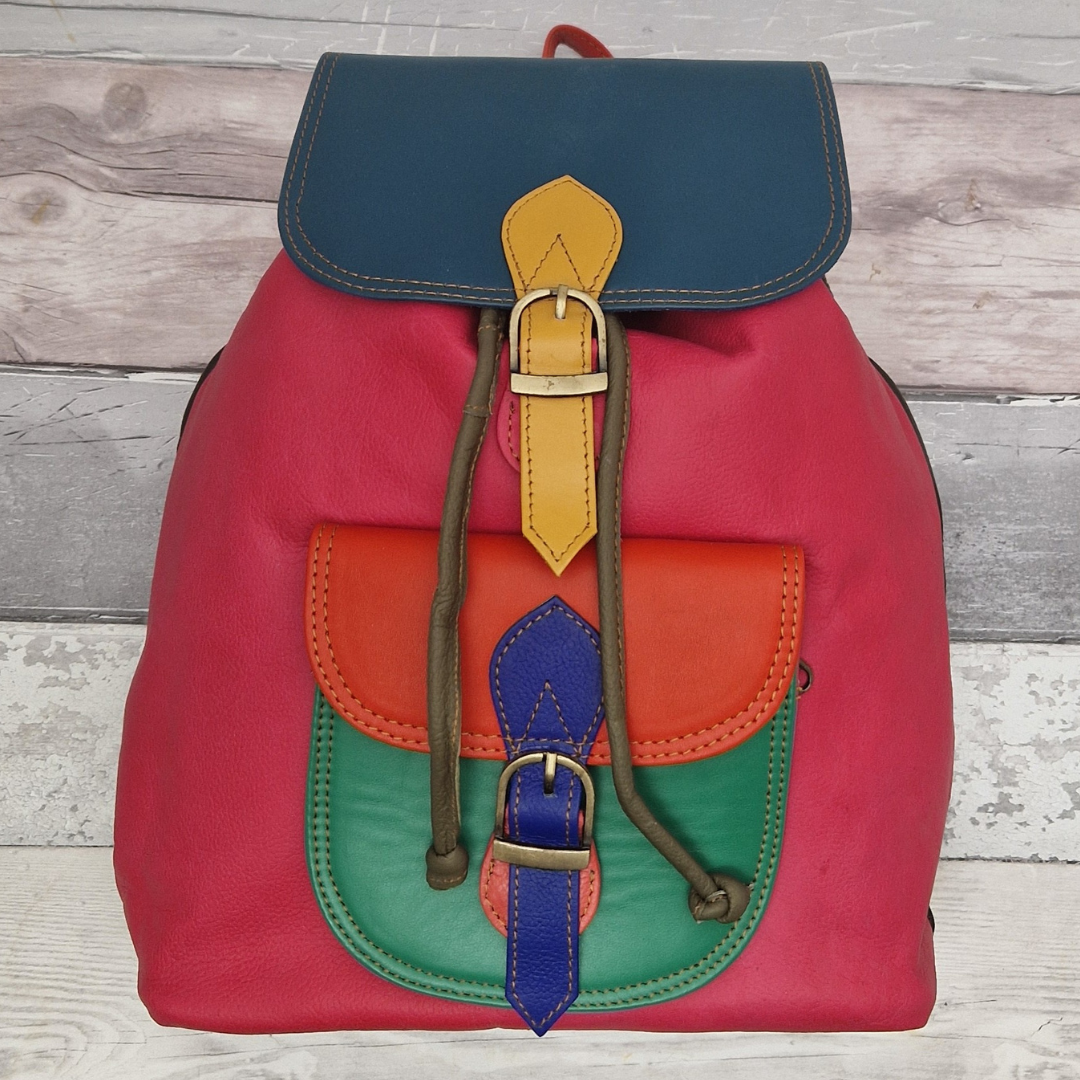 coloured leather backpacks uk Faux Vegan Triangular Backpack/Rucksack with Double Front Pock luscious scarves Interior Detail Unisex Leather Backpacks & Rucksacks