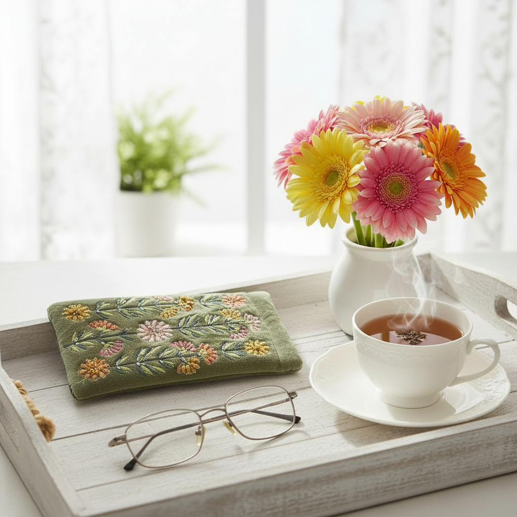 Basil Green — Gerbera Bloom with glasses on tray