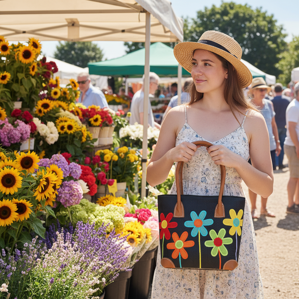 Black Floral Basket - Market