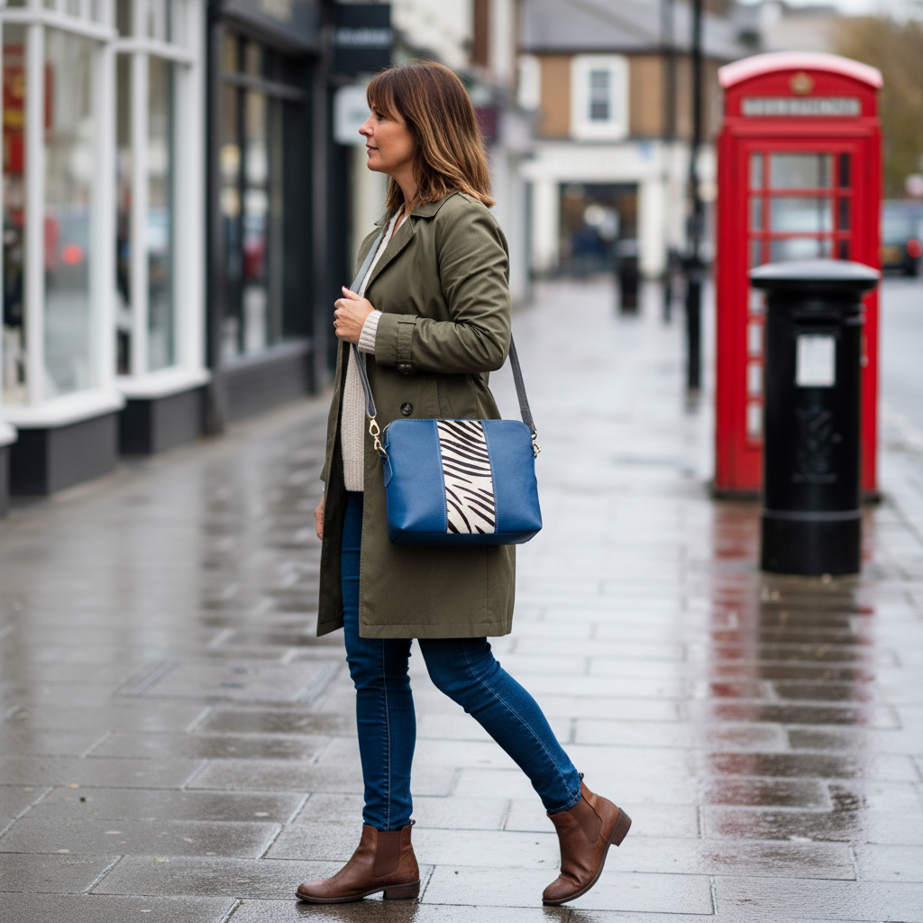 Blue zebra bag candid
