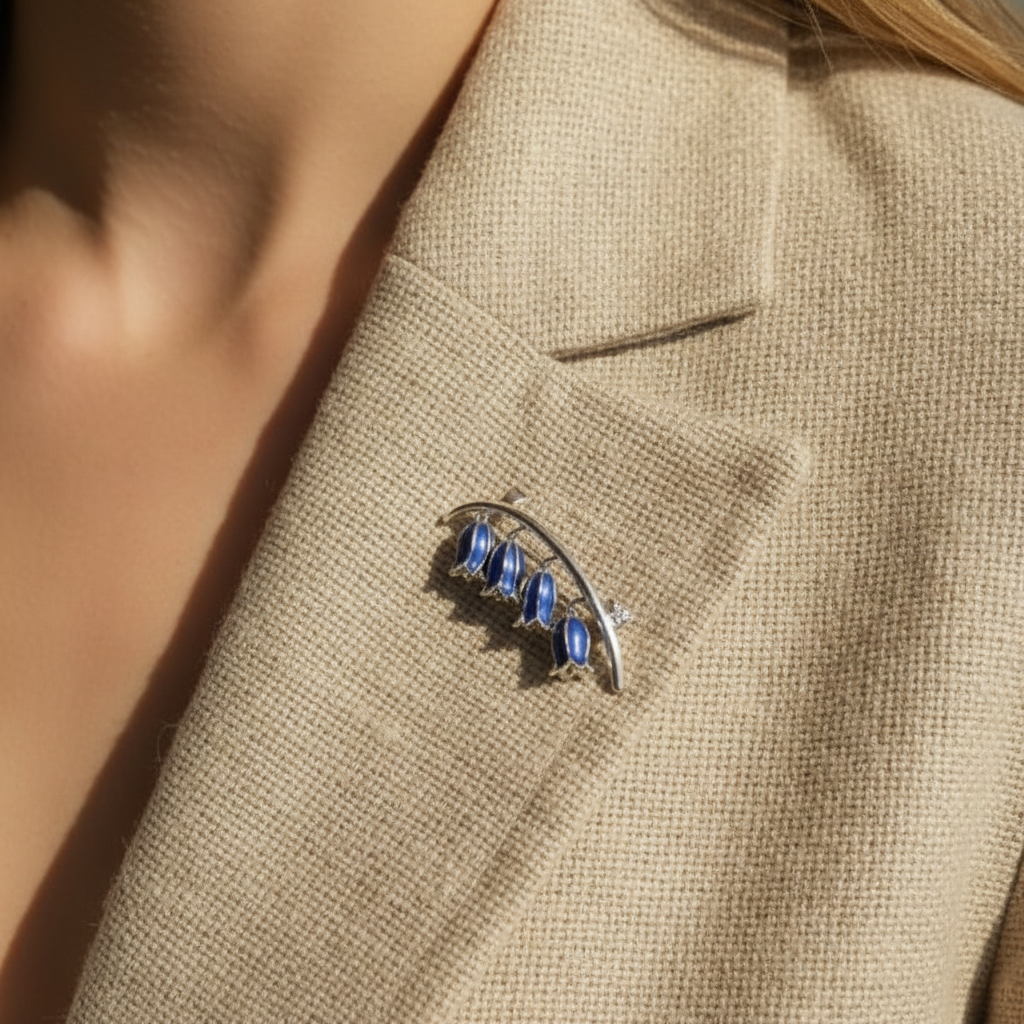 Bluebell Brooch – Close-up Worn