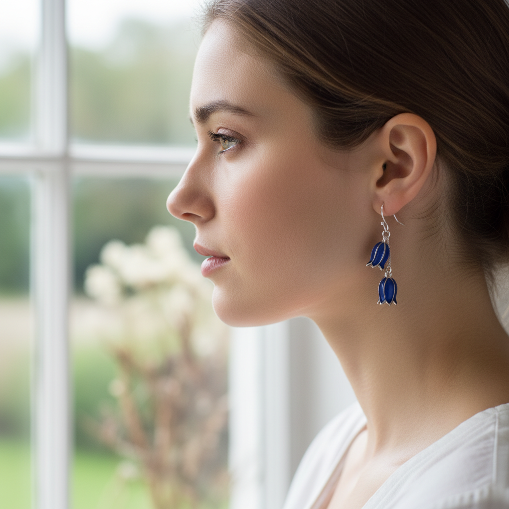Bluebell Earrings – Close-up Worn