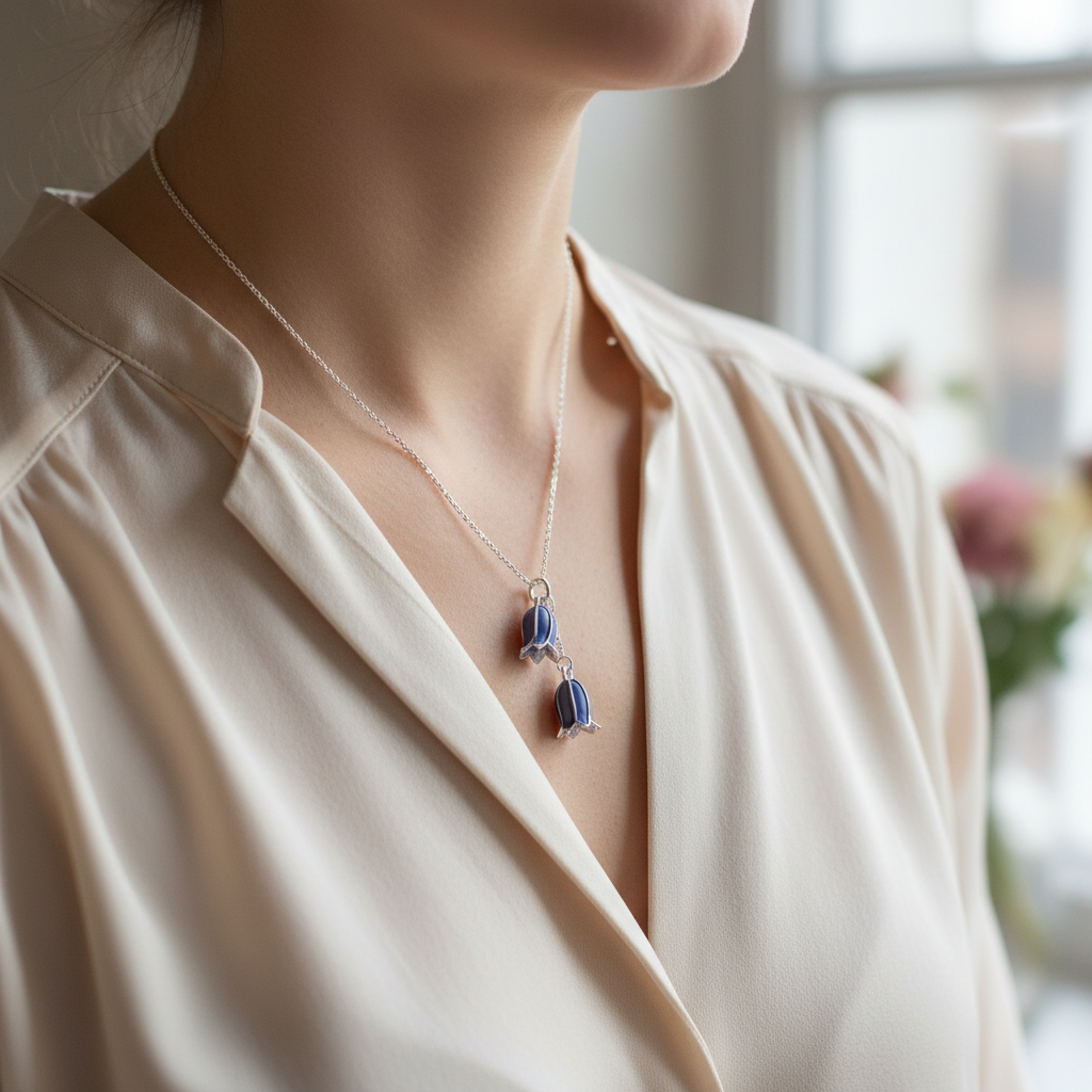 Bluebell Pendant – Close-up Worn